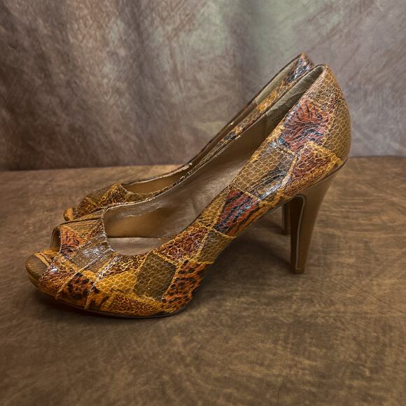 Candie's Stanton Print Patchwork Animal Print Pumps Open Toe High Heel Size 9.5 - Picture 1 of 11